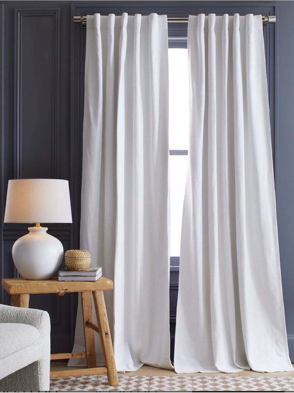 Quince Cotton Slub Texture Room Darkening Curtain Panel in White- 48x96